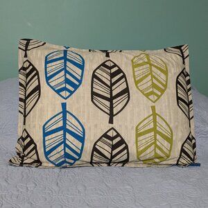 2 Standard Size Teal Brown Lime Leaf Print Pillow Shams